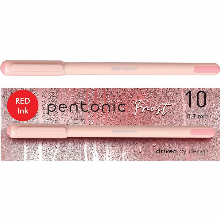 Image of Pentonic PEN13087 Frosted Barrel Ballpoint Pens, 0.7 mm Fine Pen Point, Red Ink, Frost, Pink Barrel, 10 / Box