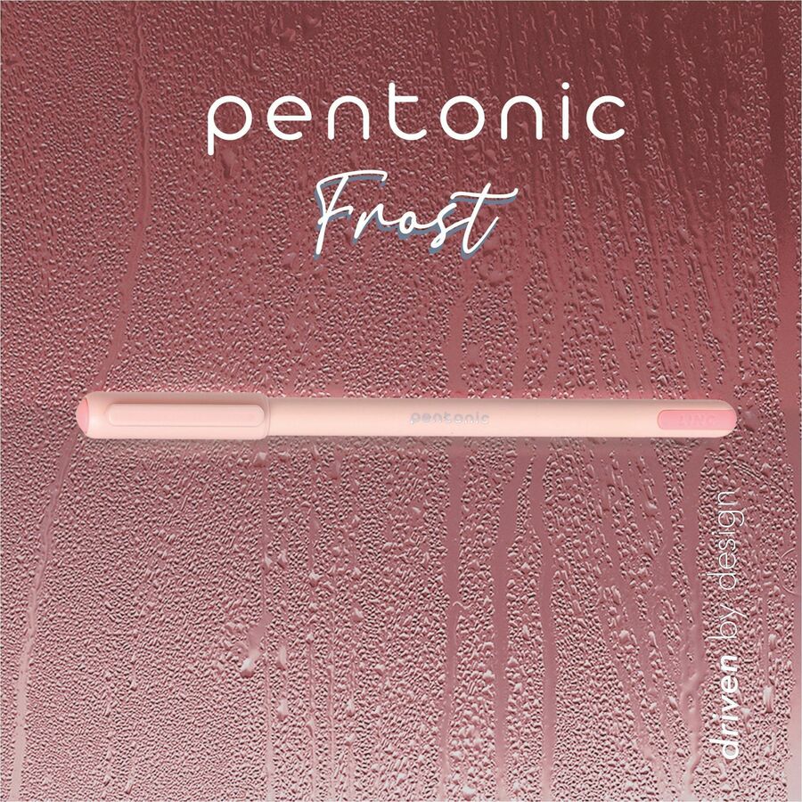 Image of Pentonic PEN13087 Frosted Barrel Ballpoint Pens, 0.7 mm Fine Pen Point, Red Ink, Frost, Pink Barrel, 10 / Box