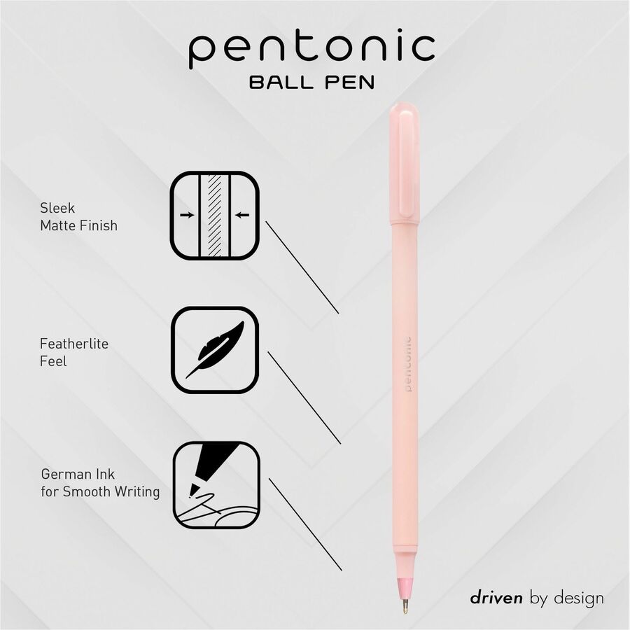 Image of Pentonic PEN13087 Frosted Barrel Ballpoint Pens, 0.7 mm Fine Pen Point, Red Ink, Frost, Pink Barrel, 10 / Box