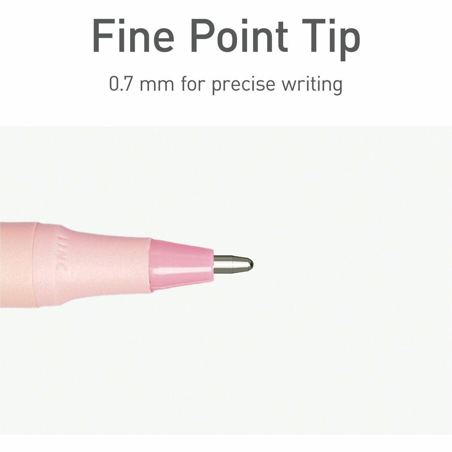 Image of Pentonic PEN13087 Frosted Barrel Ballpoint Pens, 0.7 mm Fine Pen Point, Red Ink, Frost, Pink Barrel, 10 / Box