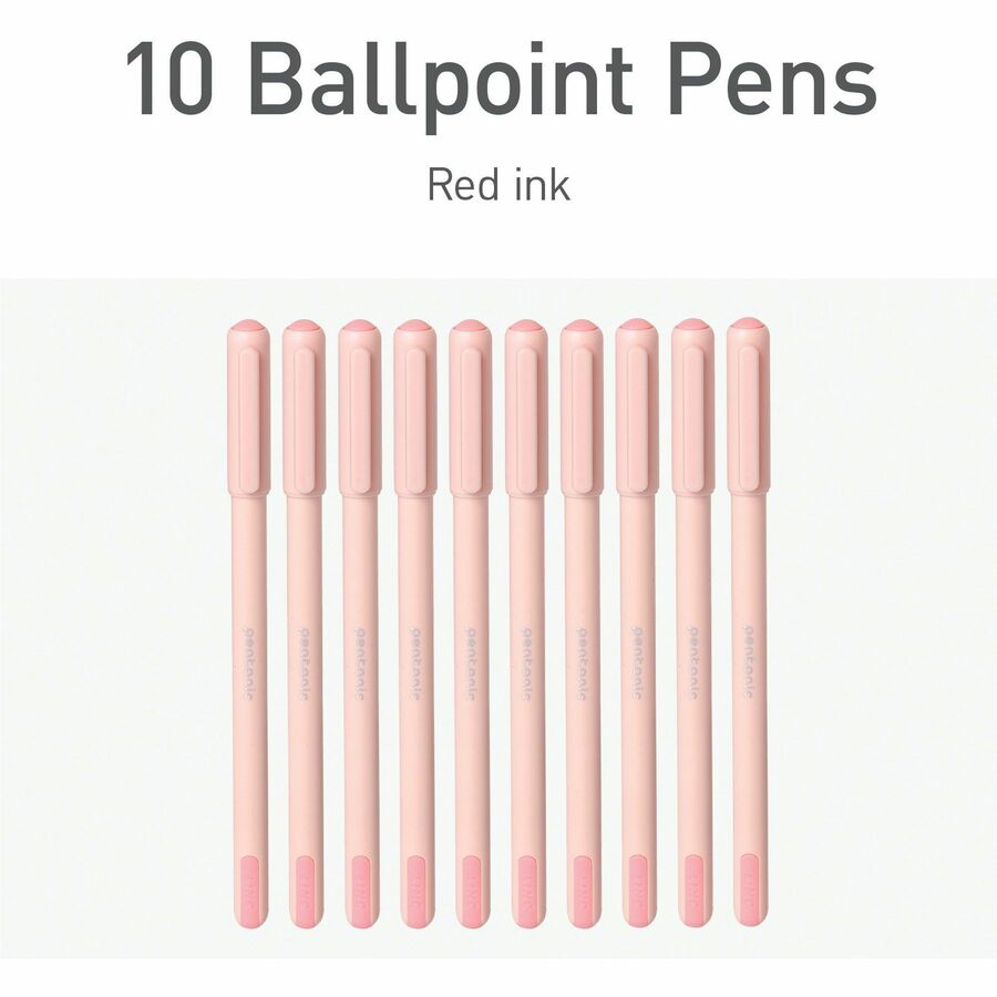 Image of Pentonic PEN13087 Frosted Barrel Ballpoint Pens, 0.7 mm Fine Pen Point, Red Ink, Frost, Pink Barrel, 10 / Box