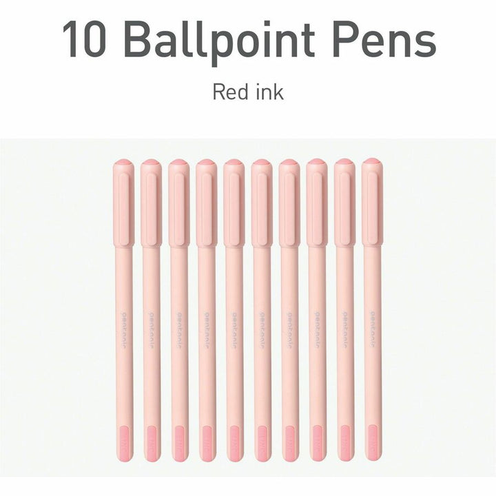 Image of Pentonic PEN13087 Frosted Barrel Ballpoint Pens, 0.7 mm Fine Pen Point, Red Ink, Frost, Pink Barrel, 10 / Box