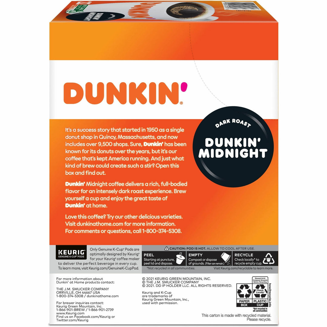 Image of Dunkin'® 0316 Midnight Coffee, Compatible with Keurig Brewer, Dark, K-Cup, Dunkin' Midnight, Kosher, 22 / Box