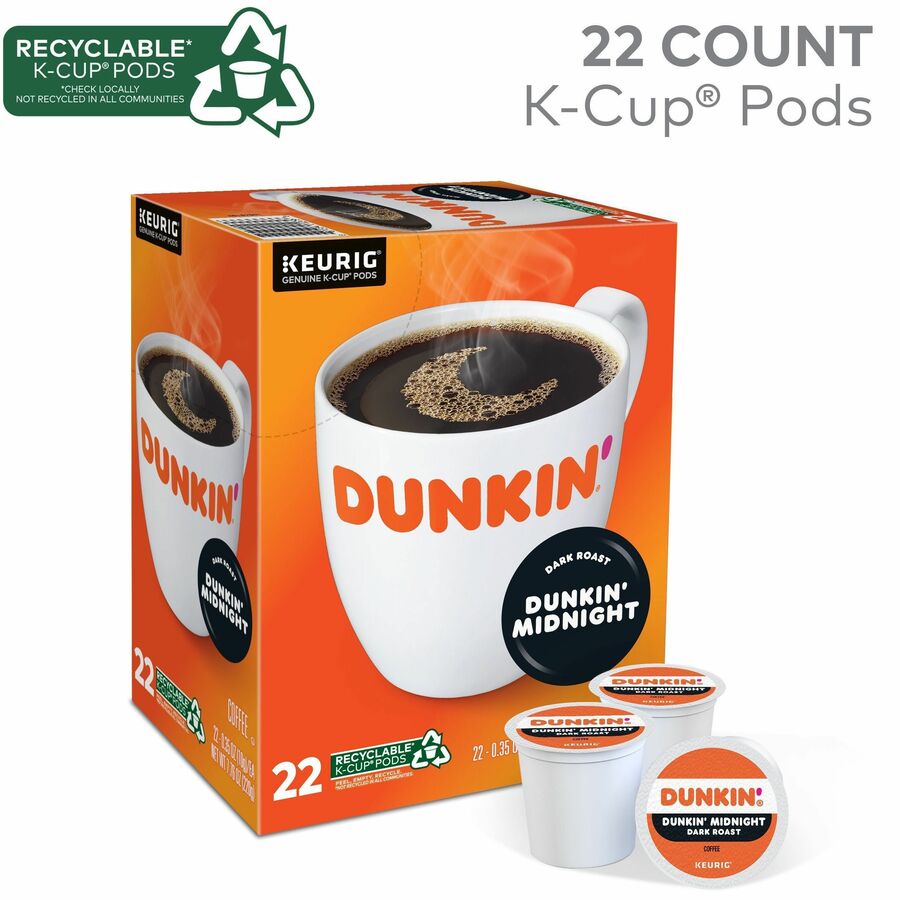 Image of Dunkin'® 0316 Midnight Coffee, Compatible with Keurig Brewer, Dark, K-Cup, Dunkin' Midnight, Kosher, 22 / Box
