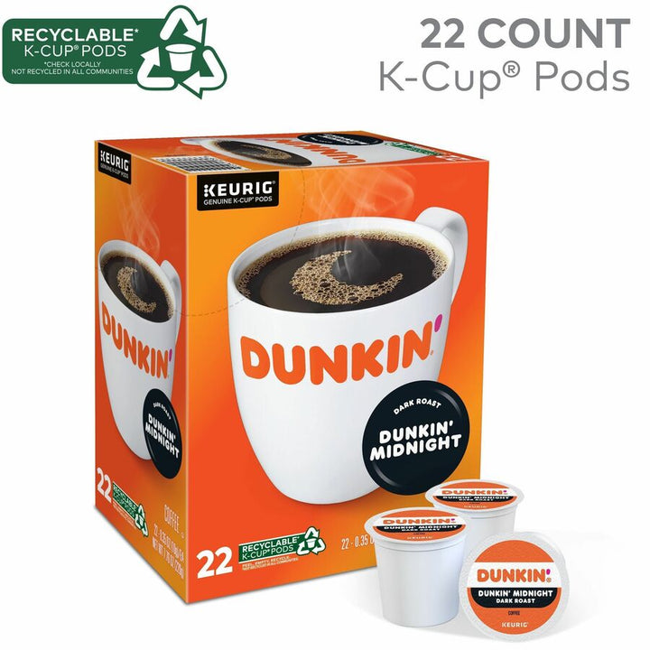 Image of Dunkin'® 0316 Midnight Coffee, Compatible with Keurig Brewer, Dark, K-Cup, Dunkin' Midnight, Kosher, 22 / Box