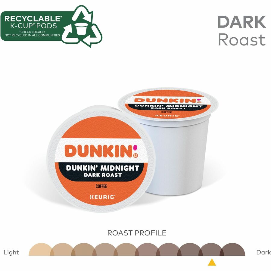 Image of Dunkin'® 0316 Midnight Coffee, Compatible with Keurig Brewer, Dark, K-Cup, Dunkin' Midnight, Kosher, 22 / Box