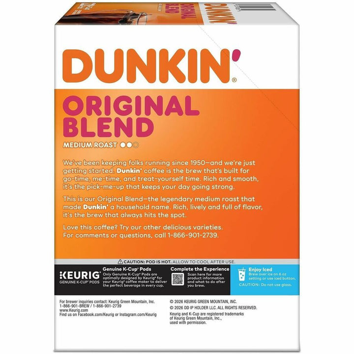 Image of Dunkin'® 0315 Original Blend Coffee, Compatible with Keurig Brewer, Medium, K-Cup, Original, Kosher, 22 / Box