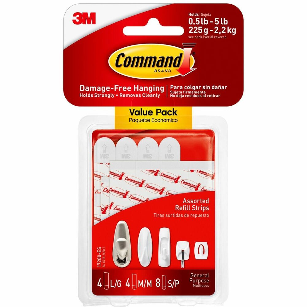 Image of 3M Adhesive Strips Refill, Assorted Sizes, 16/PK, Clear