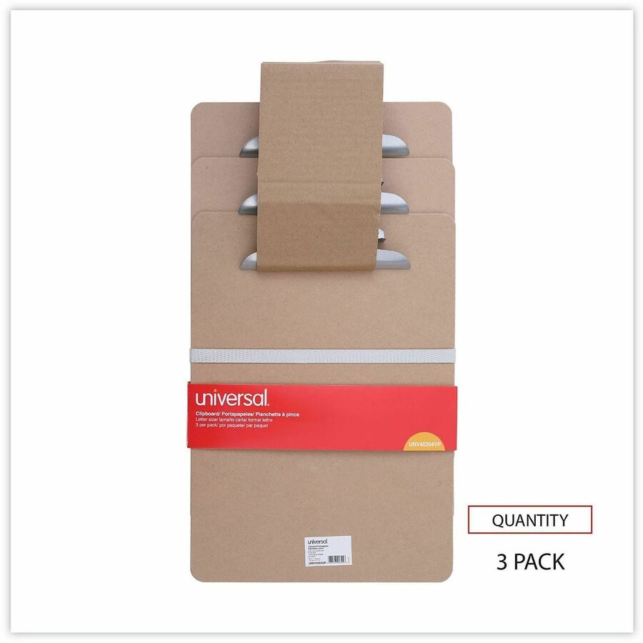Image of Universal 40304VP Clipboard, 1.25" Clip Capacity, Storage for Document, Form, 8 1/2" x 11" Sheet Size, Hardboard, Brown, 3 / Pack