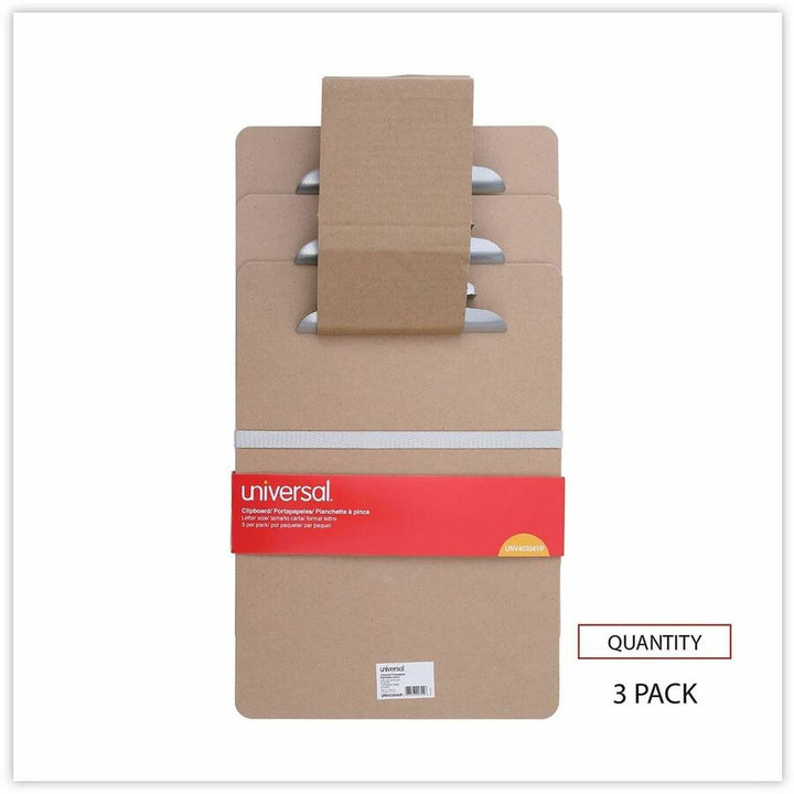 Image of Universal 40304VP Clipboard, 1.25" Clip Capacity, Storage for Document, Form, 8 1/2" x 11" Sheet Size, Hardboard, Brown, 3 / Pack