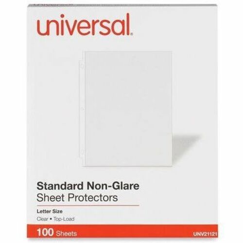 Image of Universal 21121 Sheet Protector, 2 x Sheet Capacity, For Letter 8 1/2" x 11" Sheet, 3 x Holes, Ring Binder, Top Loading, Clear, 100 / Box