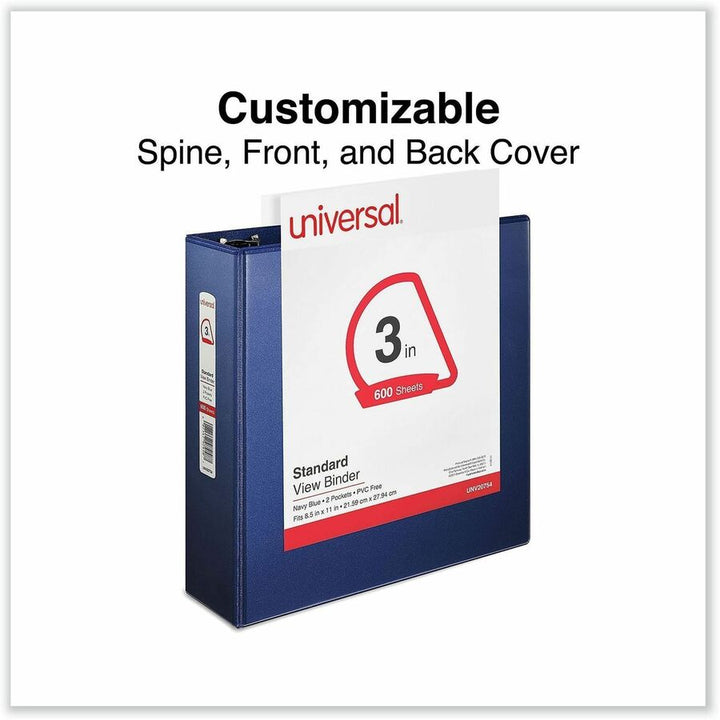 Image of Universal 20754 Slant D-Ring View Binder, 3 Rings, 3" Capacity, 11 x 8.5, Navy Blue