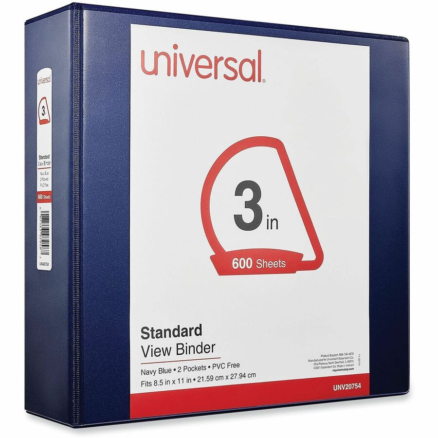 Image of Universal 20754 Slant D-Ring View Binder, 3 Rings, 3" Capacity, 11 x 8.5, Navy Blue