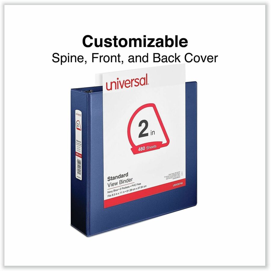 Image of Universal 20749 Slant D-Ring View Binder, 3 Rings, 2" Capacity, 11 x 8.5, Navy Blue