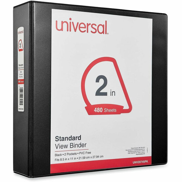 Image of Universal 20745PK Slant D-Ring View Binder, 3 Rings, 2" Capacity, 11 x 8.5, Black, 6/Carton