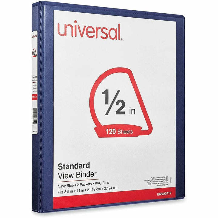 Image of Universal 20717 Slant D-Ring View Binder, 3 Rings, 0.5" Capacity, 11 x 8.5, Navy Blue