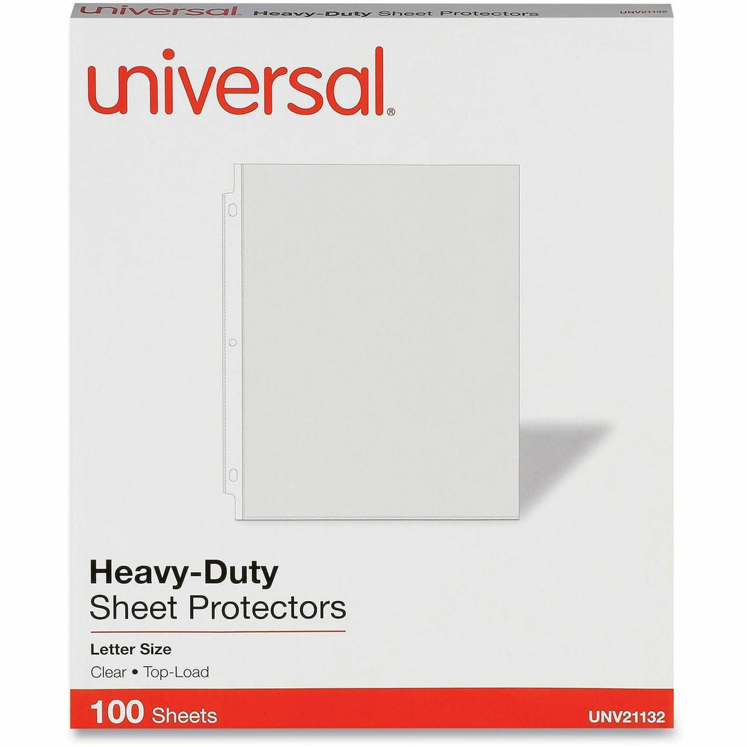 Image of Universal 21132 Sheet Protector, Sheet Capacity, For Letter 8 1/2" x 11" Sheet, 3 x Holes, Top Loading, Clear, 100 / Pack
