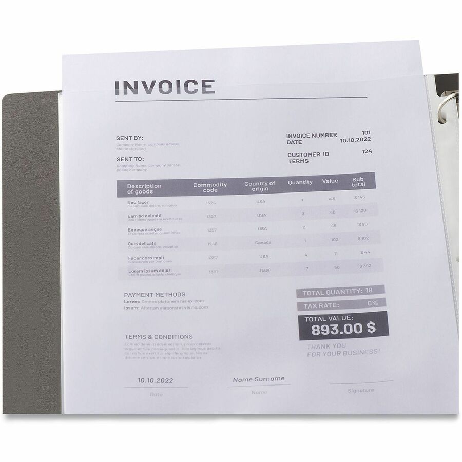 Image of Universal 21132 Sheet Protector, Sheet Capacity, For Letter 8 1/2" x 11" Sheet, 3 x Holes, Top Loading, Clear, 100 / Pack