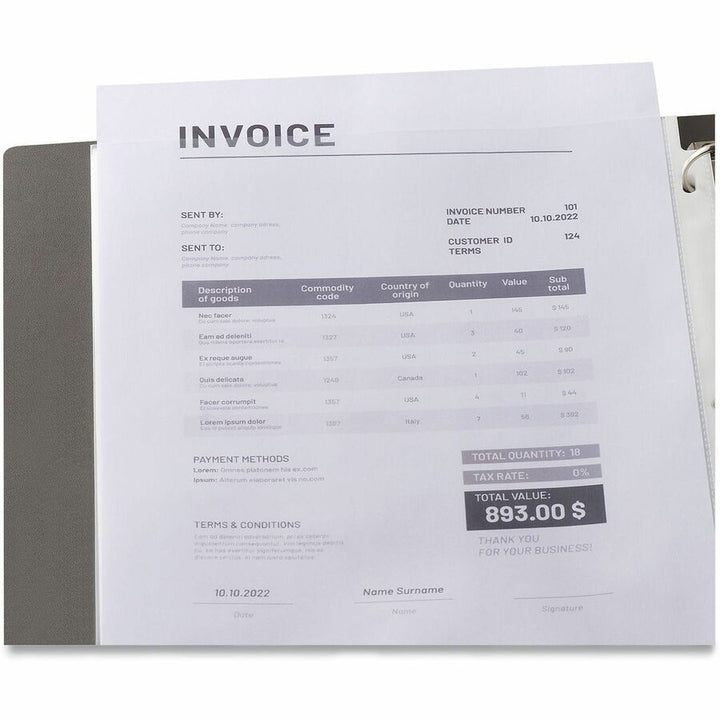 Image of Universal 21132 Sheet Protector, Sheet Capacity, For Letter 8 1/2" x 11" Sheet, 3 x Holes, Top Loading, Clear, 100 / Pack