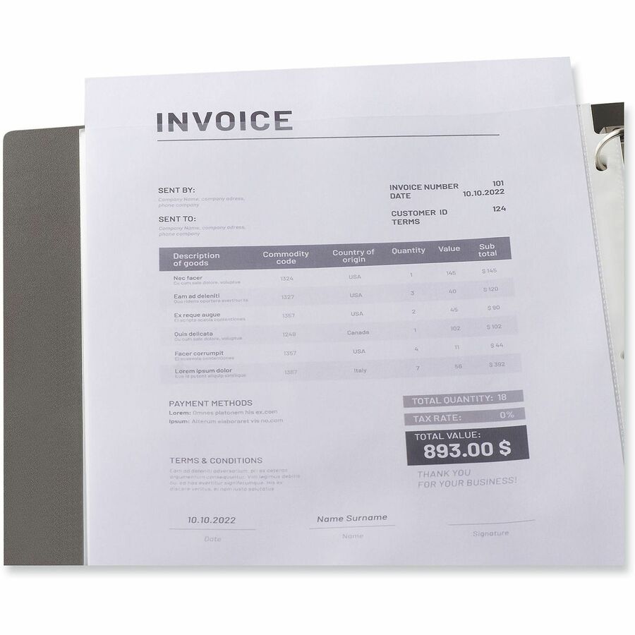 Image of Universal 21132 Sheet Protector, Sheet Capacity, For Letter 8 1/2" x 11" Sheet, 3 x Holes, Top Loading, Clear, 100 / Pack