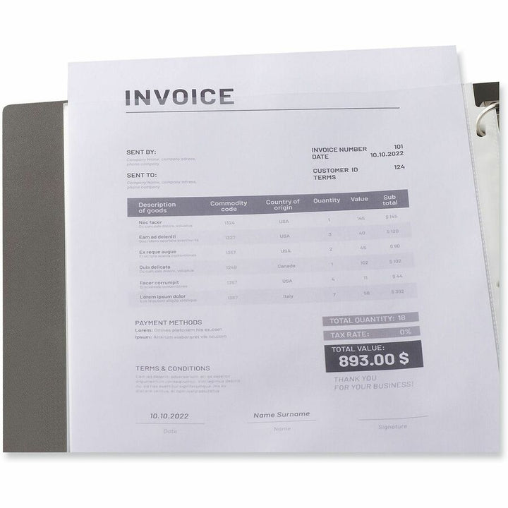 Image of Universal 21132 Sheet Protector, Sheet Capacity, For Letter 8 1/2" x 11" Sheet, 3 x Holes, Top Loading, Clear, 100 / Pack