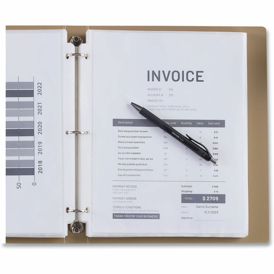 Image of Universal 21132 Sheet Protector, Sheet Capacity, For Letter 8 1/2" x 11" Sheet, 3 x Holes, Top Loading, Clear, 100 / Pack