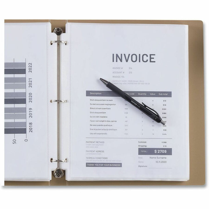 Image of Universal 21132 Sheet Protector, Sheet Capacity, For Letter 8 1/2" x 11" Sheet, 3 x Holes, Top Loading, Clear, 100 / Pack