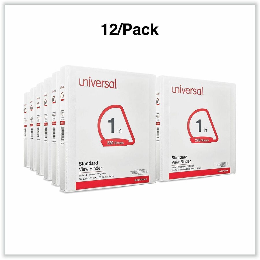 Image of Universal 207421PK Slant D-Ring View Binder, 3 Rings, 1" Capacity, 11 x 8.5, White, 12/Carton