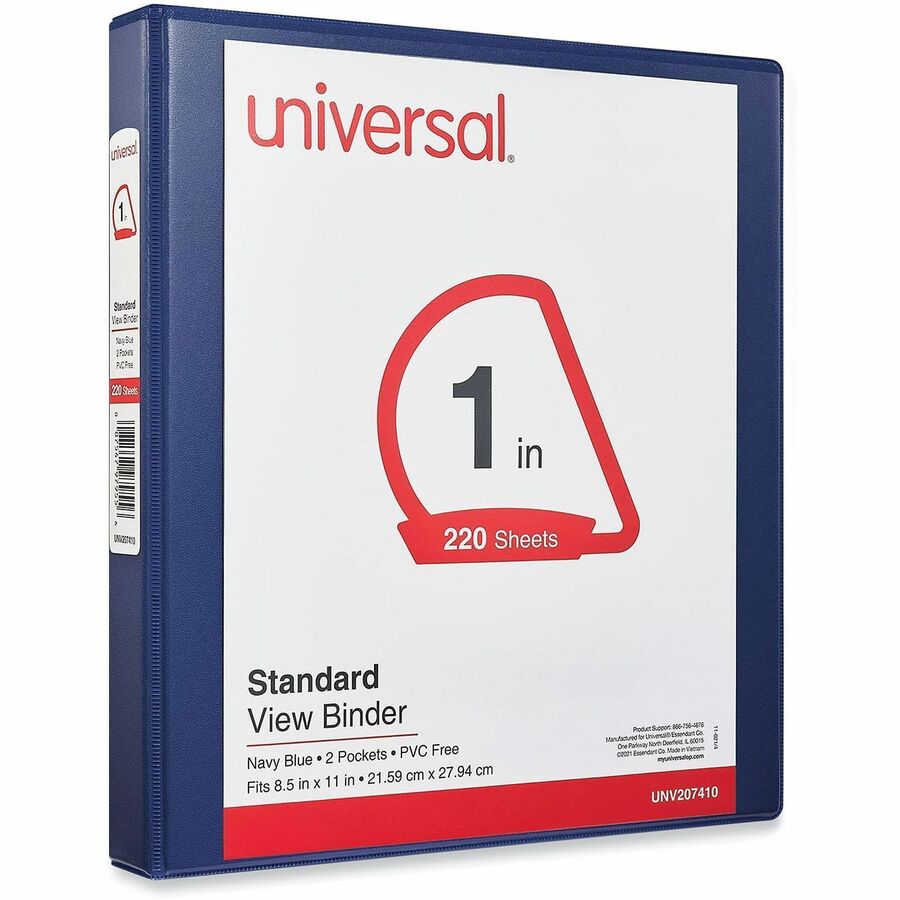 Image of Universal 207410 Slant D-Ring View Binder, 3 Rings, 1" Capacity, 11 x 8.5, Navy Blue