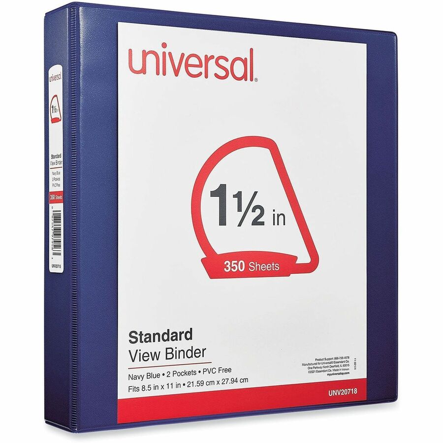 Image of Universal 20718 Slant D-Ring View Binder, 3 Rings, 1.5" Capacity, 11 x 8.5, Navy Blue