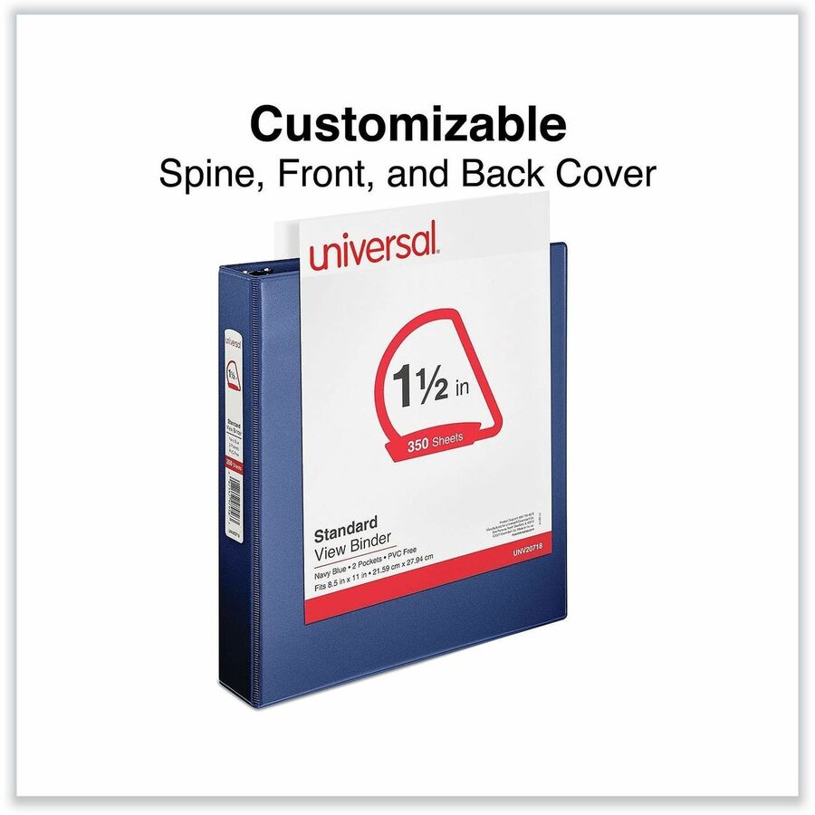 Image of Universal 20718 Slant D-Ring View Binder, 3 Rings, 1.5" Capacity, 11 x 8.5, Navy Blue