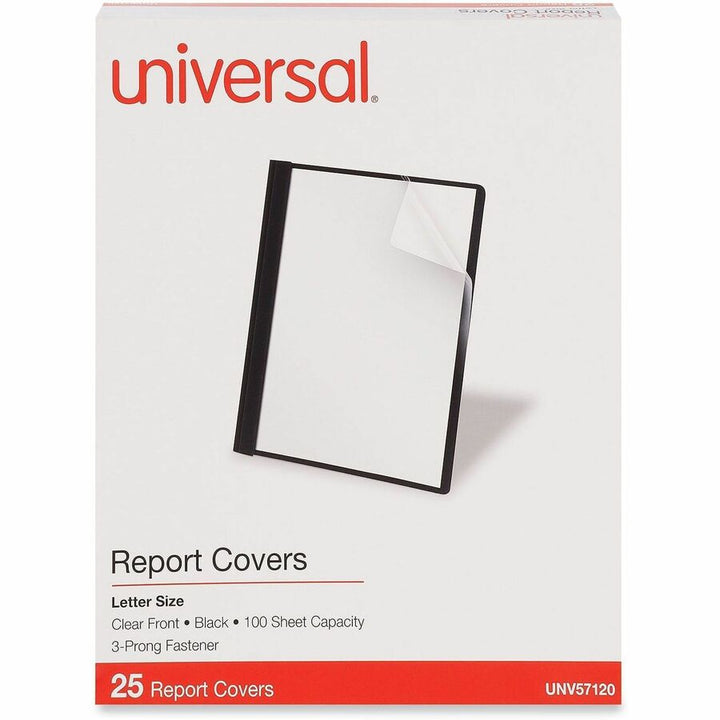 Image of Universal 57120 Report Cover, 1/2" Folder Capacity, 8 1/2" x 11", 100 Sheets Capacity, 3 x Prong Fastener, Punched, 10% Recycled, 25 / Box