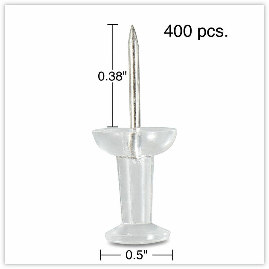 Image of Universal 31306 Clear Push Pins, Plastic, Clear, 0.38" , 400/Pack, 0.38" Shank, 0.25" Head, Clear, Plastic, Steel, 400 / Pack