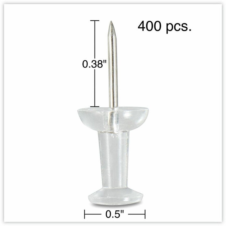 Image of Universal 31306 Clear Push Pins, Plastic, Clear, 0.38" , 400/Pack, 0.38" Shank, 0.25" Head, Clear, Plastic, Steel, 400 / Pack