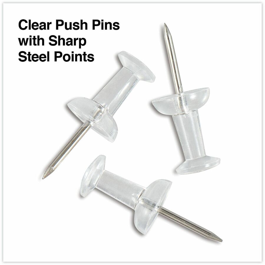 Image of Universal 31306 Clear Push Pins, Plastic, Clear, 0.38" , 400/Pack, 0.38" Shank, 0.25" Head, Clear, Plastic, Steel, 400 / Pack