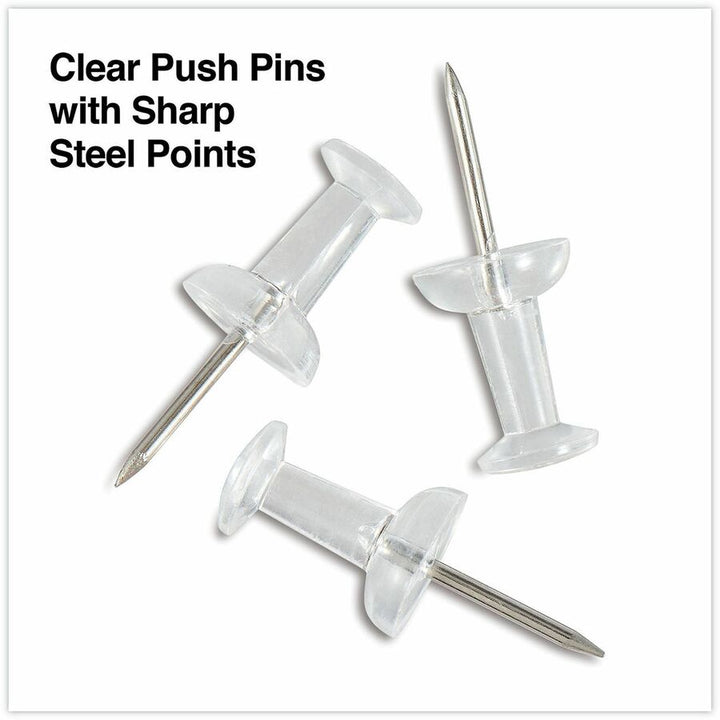 Image of Universal 31306 Clear Push Pins, Plastic, Clear, 0.38" , 400/Pack, 0.38" Shank, 0.25" Head, Clear, Plastic, Steel, 400 / Pack
