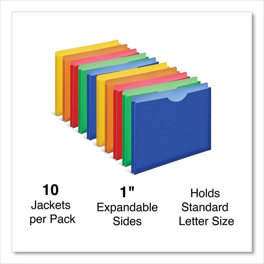 Image of Universal 50750 File Jacket, 8 1/2" x 11", 1" Expansion, Plastic, Polypropylene, Assorted, Unpunched, 10 / Pack