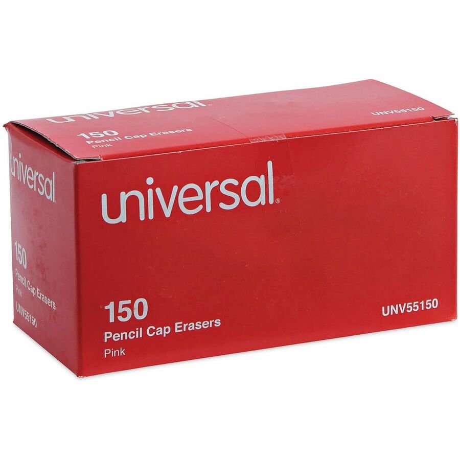 Image of Universal 55150 Pencil Top Eraser, Pink, Wedge, Elastomer, 150 / Pack, Soft, Latex-free, Non-tearing, Non-smudge, Ghost Resistant