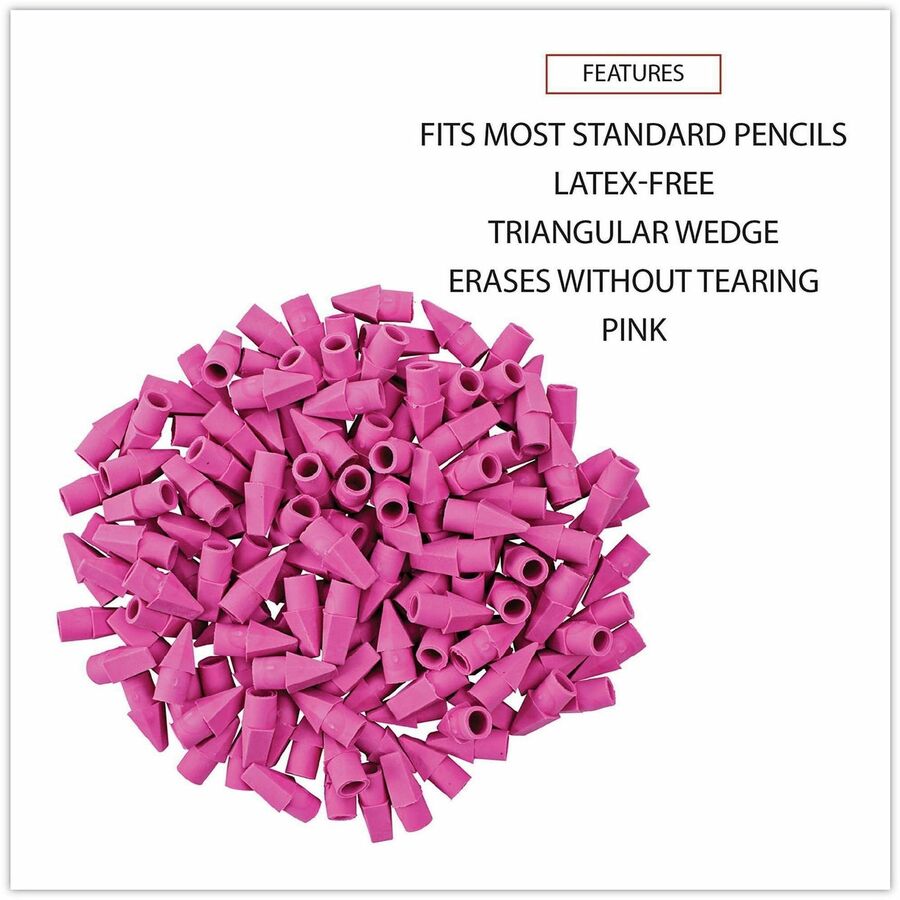 Image of Universal 55150 Pencil Top Eraser, Pink, Wedge, Elastomer, 150 / Pack, Soft, Latex-free, Non-tearing, Non-smudge, Ghost Resistant