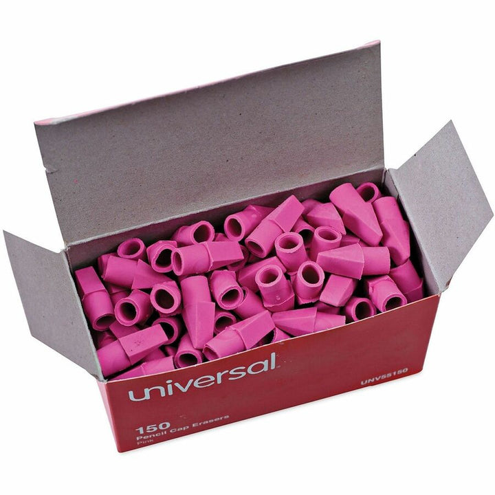 Image of Universal 55150 Pencil Top Eraser, Pink, Wedge, Elastomer, 150 / Pack, Soft, Latex-free, Non-tearing, Non-smudge, Ghost Resistant