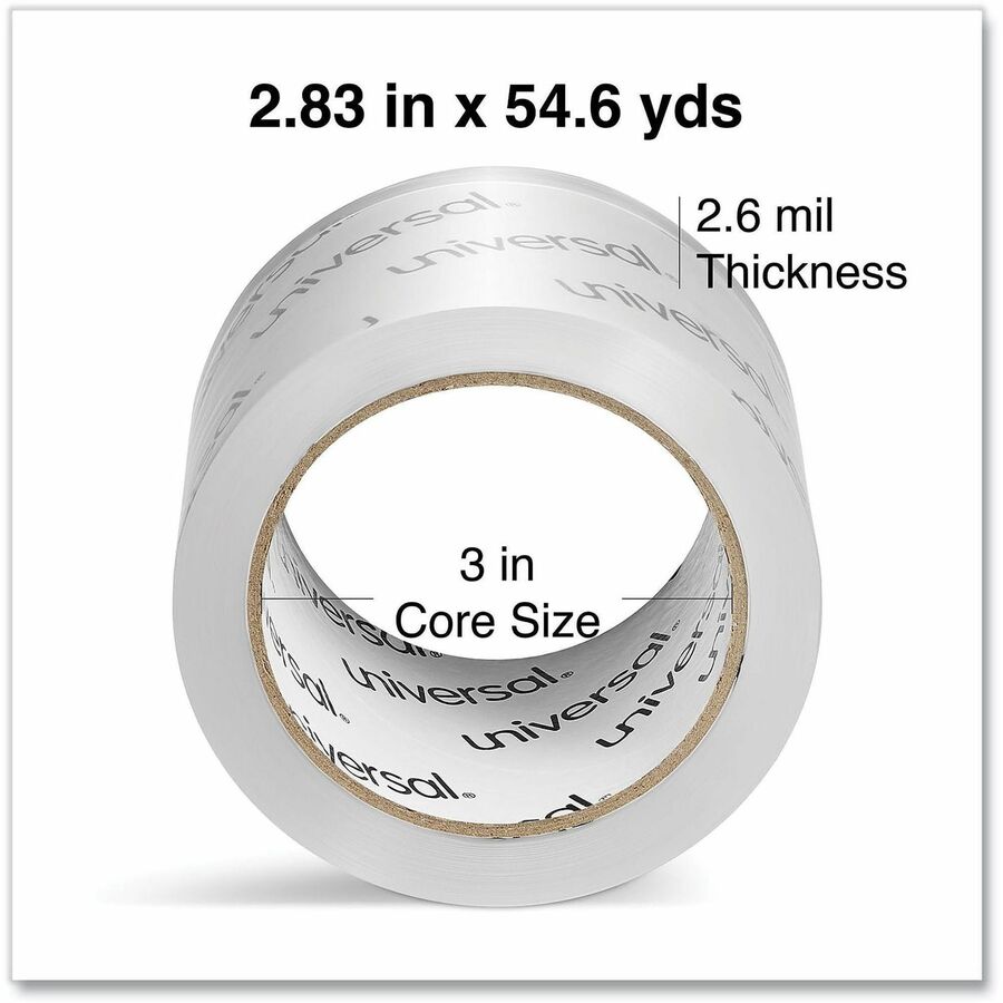 Image of Universal 83000 Packaging Tape, 54.70 yd Length x 2.83" W x 2.6 mil Thickness, 3" Core, Clear, Acrylic, 6 / Pack
