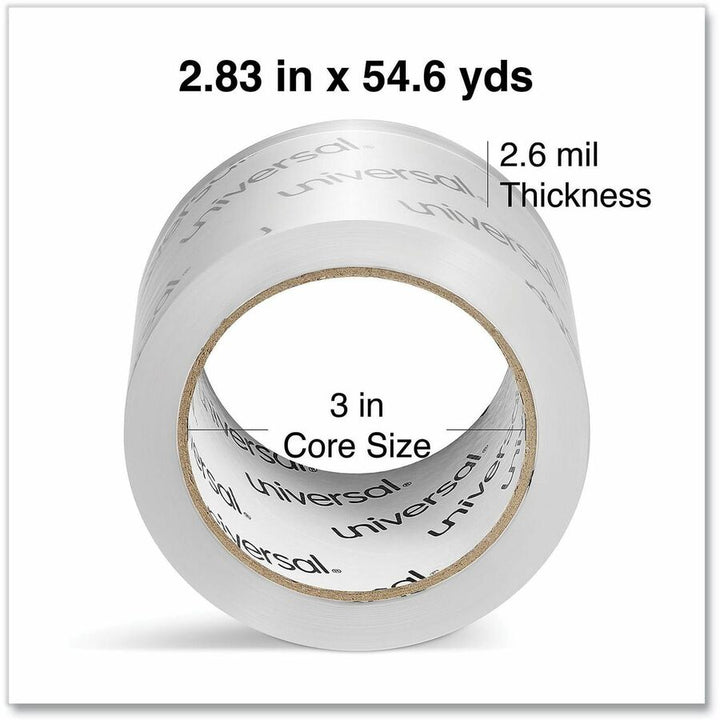 Image of Universal 83000 Packaging Tape, 54.70 yd Length x 2.83" W x 2.6 mil Thickness, 3" Core, Clear, Acrylic, 6 / Pack