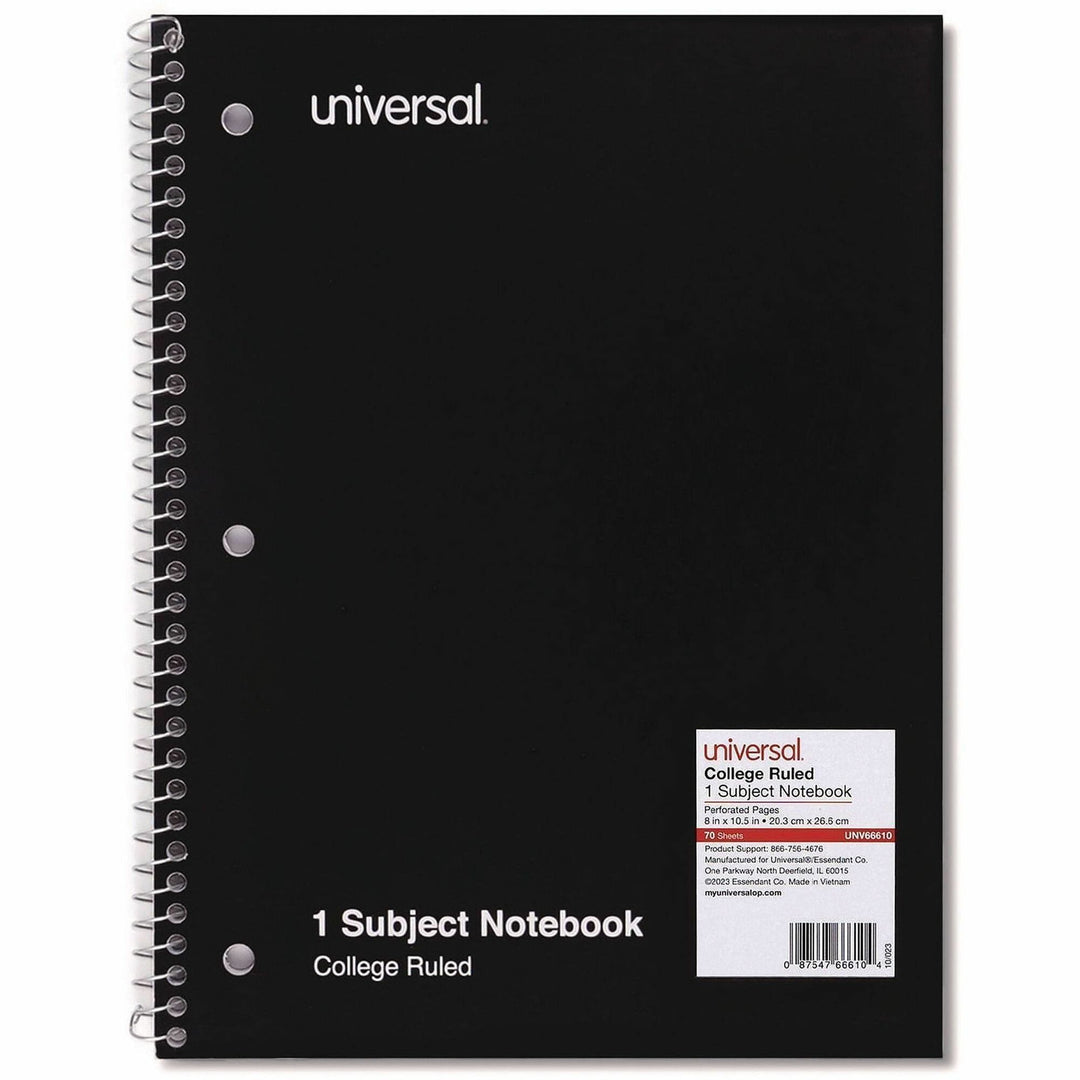 Image of Universal® Wirebound Notebook, 1-Subject, Medium/College Rule, Black Cover, (70) 10.5 x 8 Sheets
