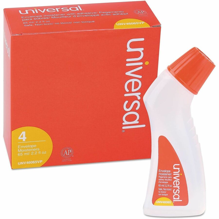 Image of Universal 46065VP Envelope Moistener, 2.20 oz, Clear, Adhesive, Clog-free, Fast-drying, Non-toxic, Polymer, 4 / Pack