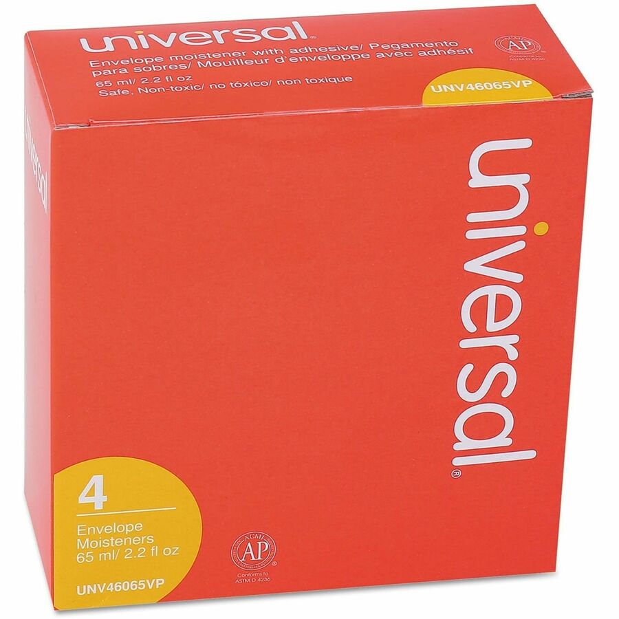 Image of Universal 46065VP Envelope Moistener, 2.20 oz, Clear, Adhesive, Clog-free, Fast-drying, Non-toxic, Polymer, 4 / Pack