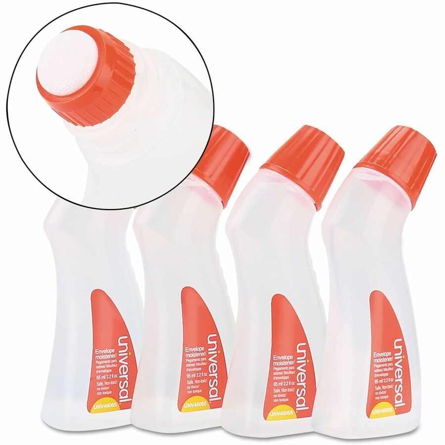 Image of Universal 46065VP Envelope Moistener, 2.20 oz, Clear, Adhesive, Clog-free, Fast-drying, Non-toxic, Polymer, 4 / Pack