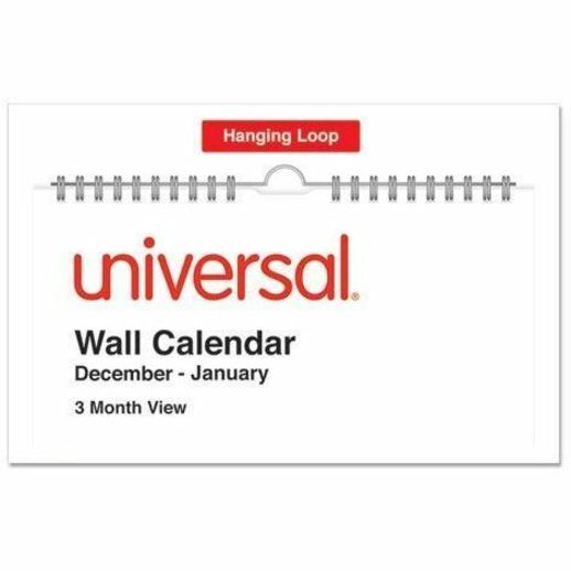 Image of Universal® Three-Month Wall Calendar, 12 x 27, White/Red Sheets, 14-Month: Dec 2025 to Jan 2027