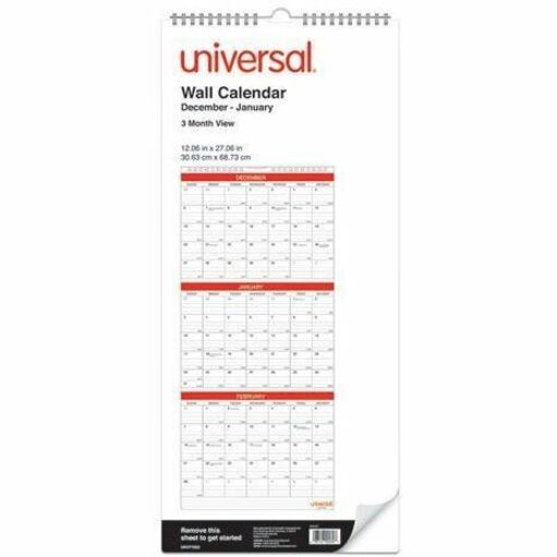 Image of Universal® Three-Month Wall Calendar, 12 x 27, White/Red Sheets, 14-Month: Dec 2025 to Jan 2027