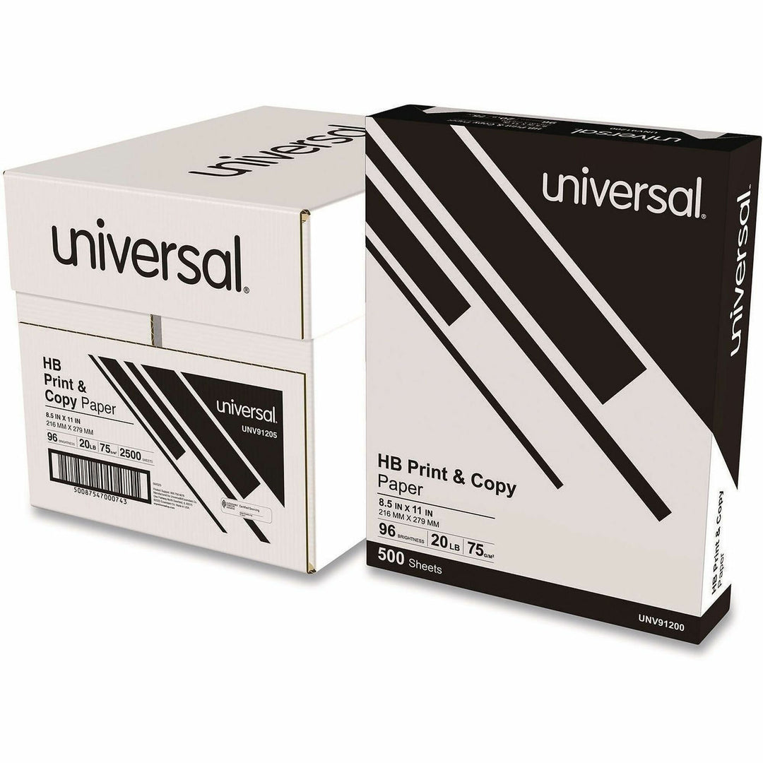 Image of Universal® High-Bright Multipurpose Paper, 20 lb Bond Weight, 8.5 x 11, Bright White, 500 Sheets/Ream, 5 Reams/Carton