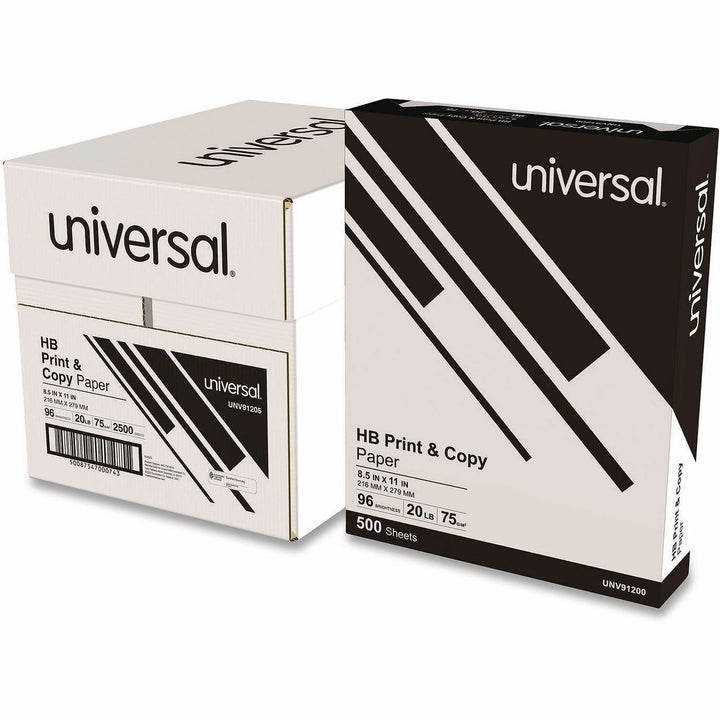 Image of Universal® High-Bright Multipurpose Paper, 20 lb Bond Weight, 8.5 x 11, Bright White, 500 Sheets/Ream, 5 Reams/Carton